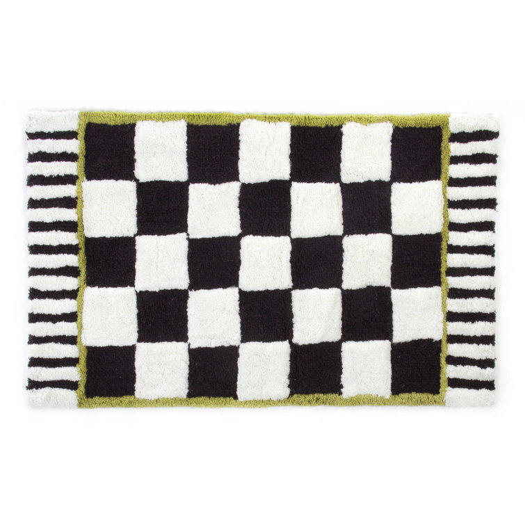 Courtly Check 21" x 34" Cotton Handmade Modern Bath Rug