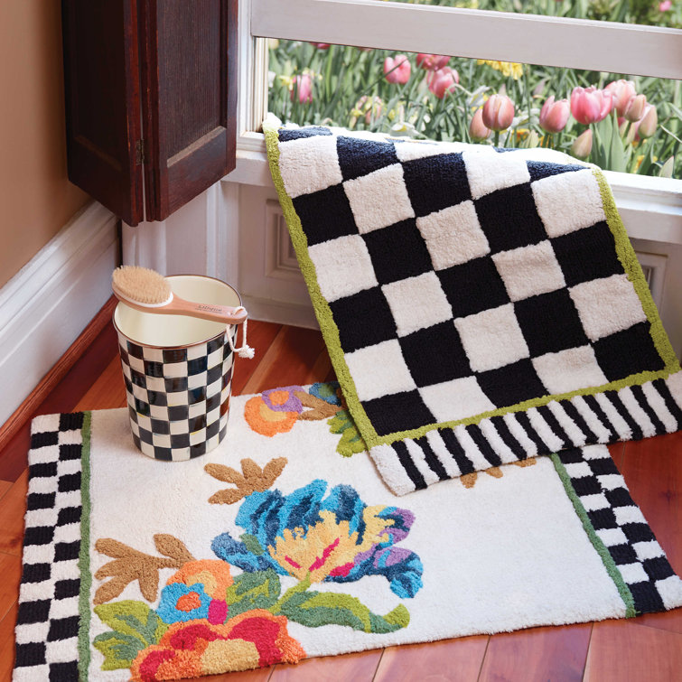 Courtly Check 21" x 34" Cotton Handmade Modern Bath Rug