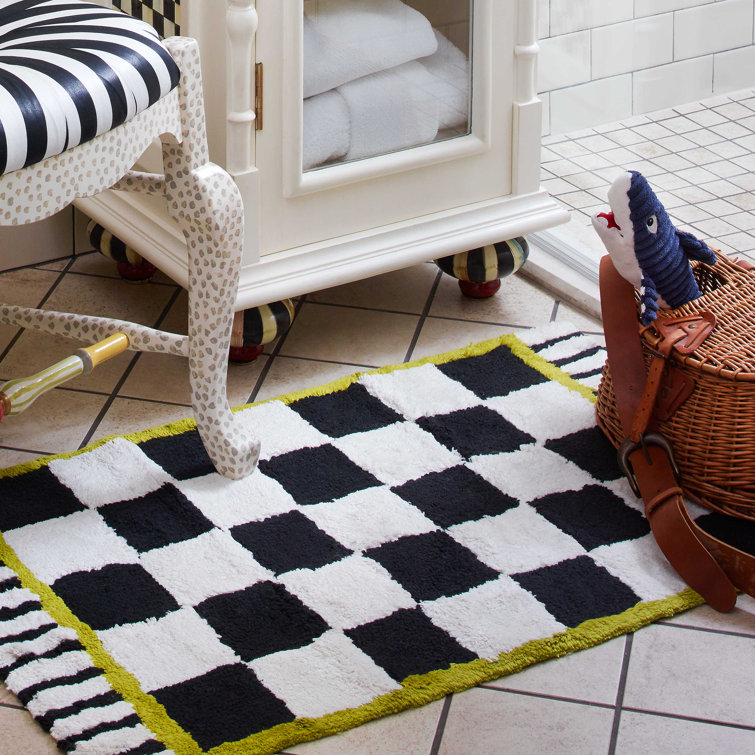 Courtly Check 21" x 34" Cotton Handmade Modern Bath Rug