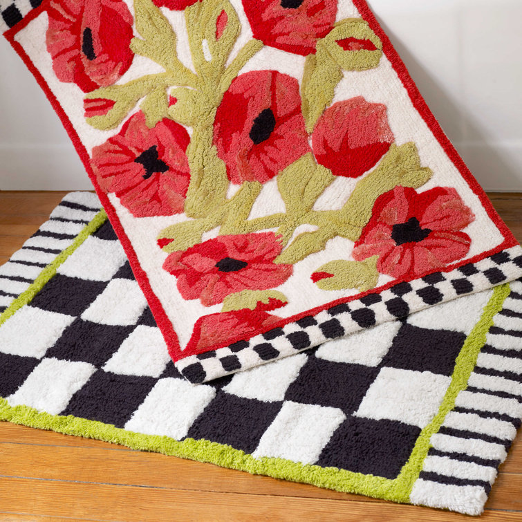 Courtly Check 21" x 34" Cotton Handmade Modern Bath Rug