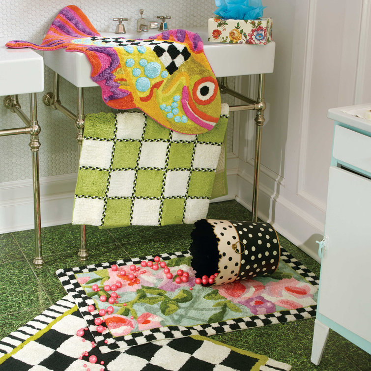 Courtly Check 21" x 34" Cotton Handmade Modern Bath Rug