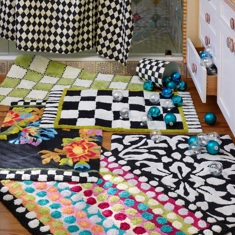 Courtly Check 21" x 34" Cotton Handmade Modern Bath Rug