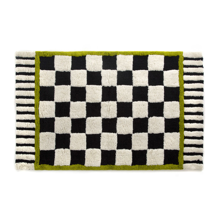 Luxurious Green Cotton 32'' x 50'' Non-Slip Bath Rug