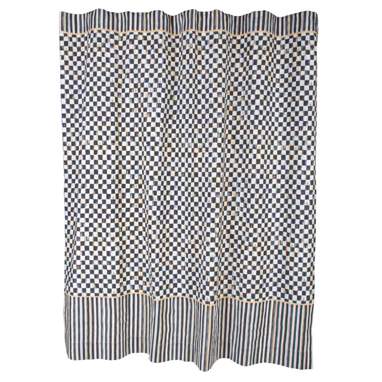 Courtly Check Black and White Cotton Shower Curtain