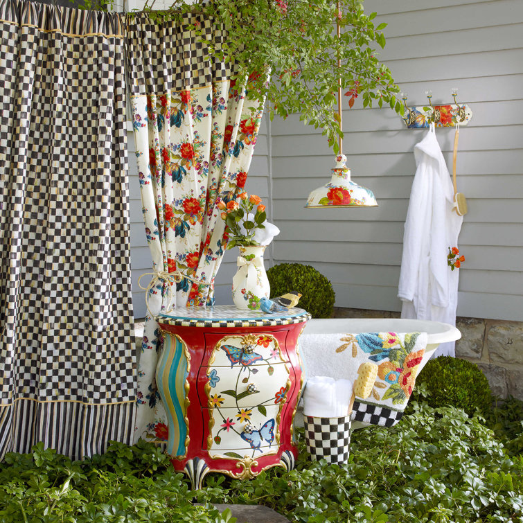 Courtly Check Black and White Cotton Shower Curtain
