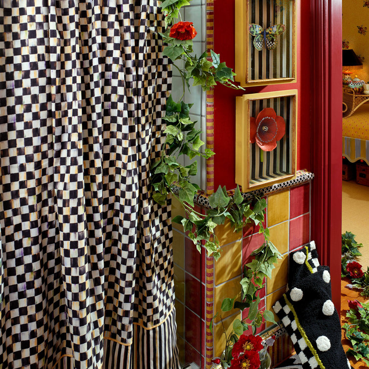 Courtly Check Black and White Cotton Shower Curtain