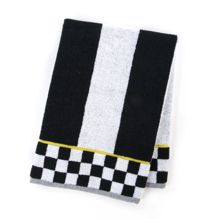 Black and White Cotton Hand Towel with Chartreuse Trim