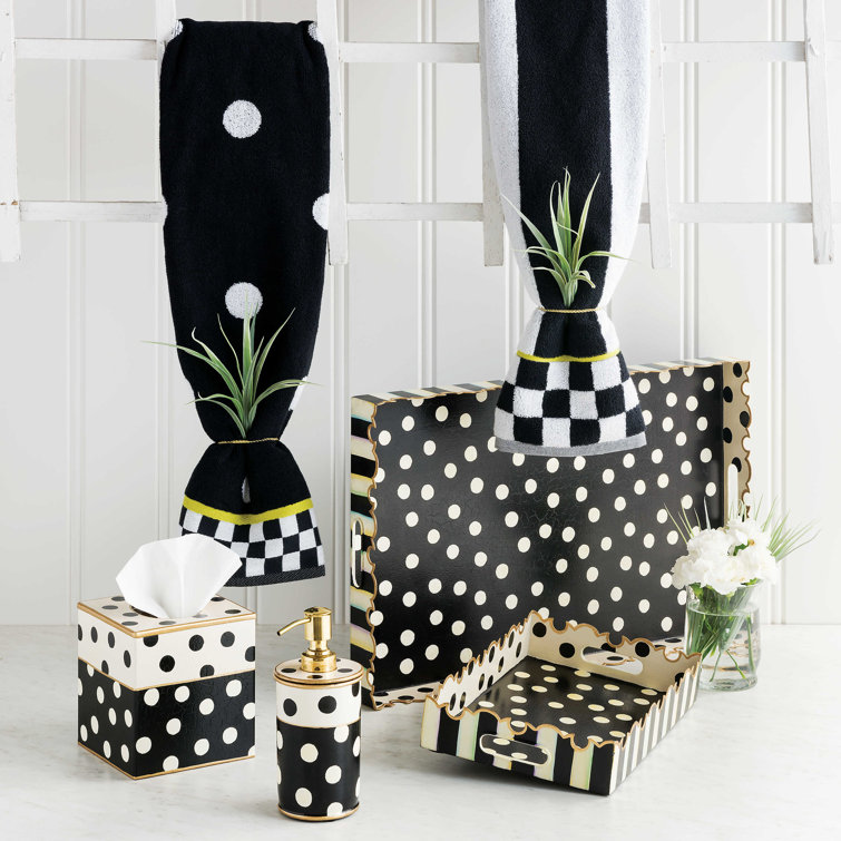 Black and White Cotton Hand Towel with Chartreuse Trim