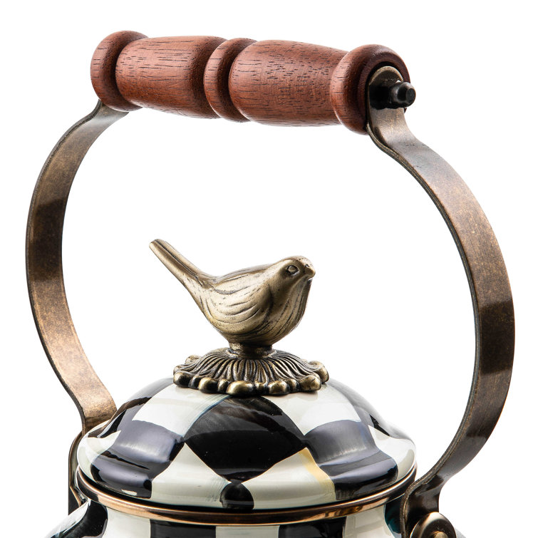 Courtly Check Enamel 3 Quart Whistling Tea Kettle with Bird Knob