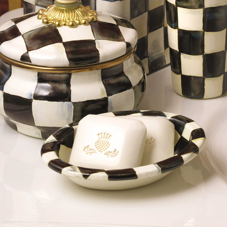 Black and White Checkered Ceramic Soap Dish