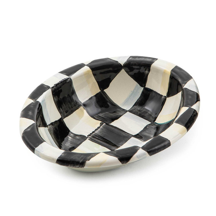 Black and White Checkered Ceramic Soap Dish