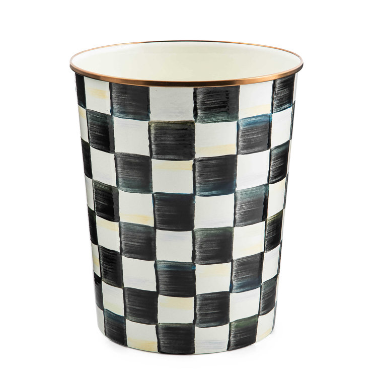 Elegant Courtly Check 8" White Stainless Steel Wastebasket