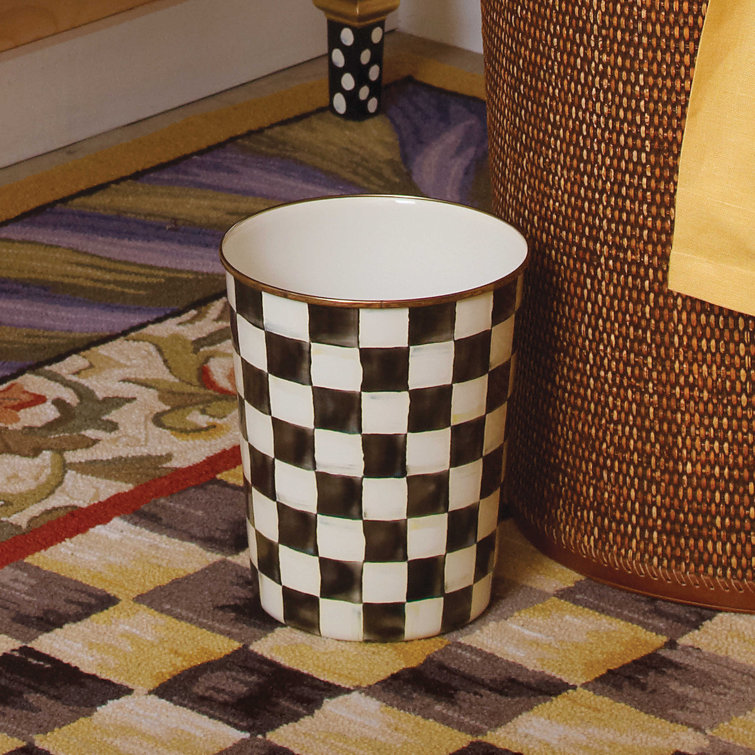 Elegant Courtly Check 8" White Stainless Steel Wastebasket