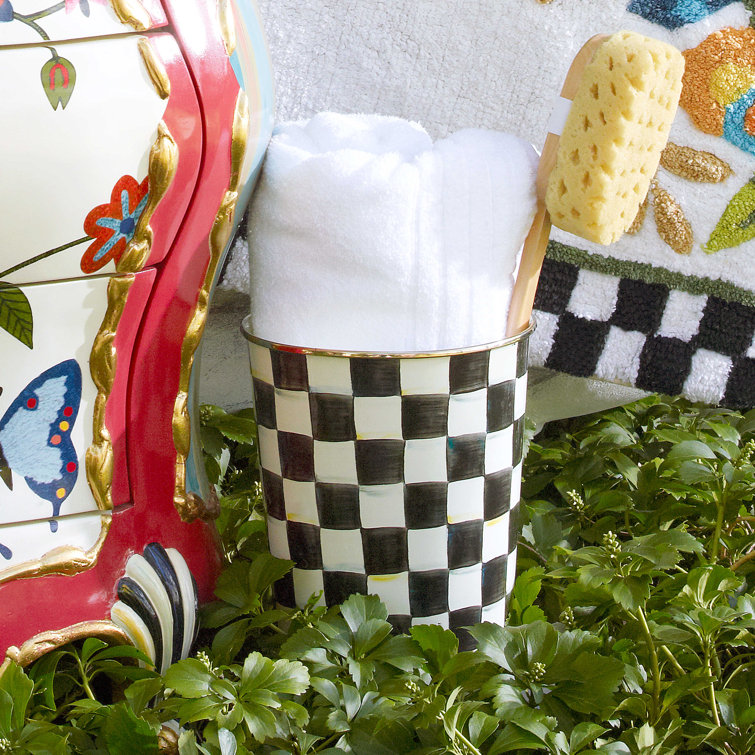 Elegant Courtly Check 8" White Stainless Steel Wastebasket