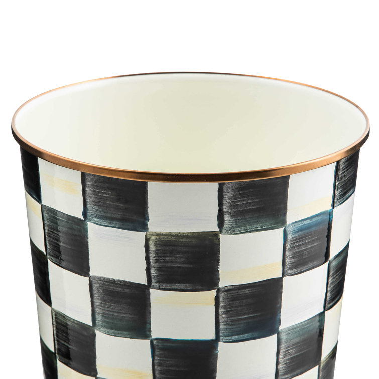 Elegant Courtly Check 8" White Stainless Steel Wastebasket
