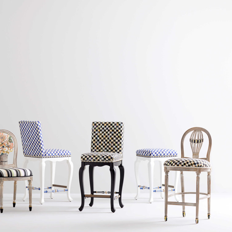 Maple Wood Backless Blue and White Counter Stool