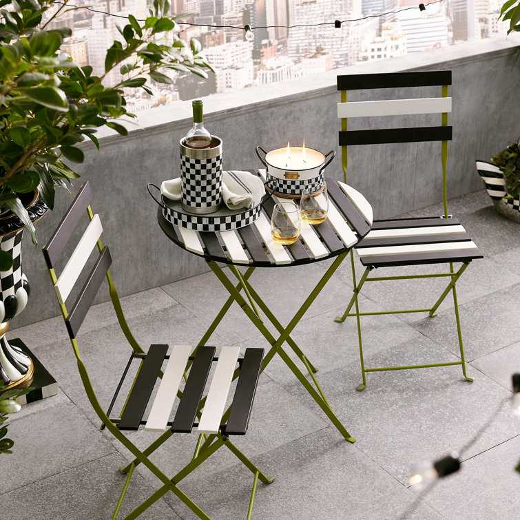 Outdoor Black and White Metal Bistro Table with Chartreuse Frame