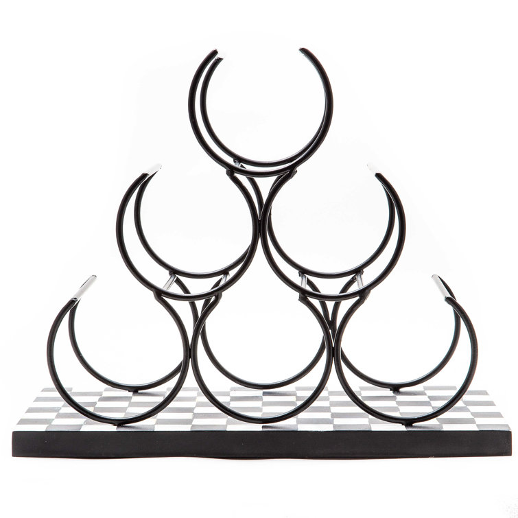Black and White Checkered Metal 6-Bottle Wine Rack