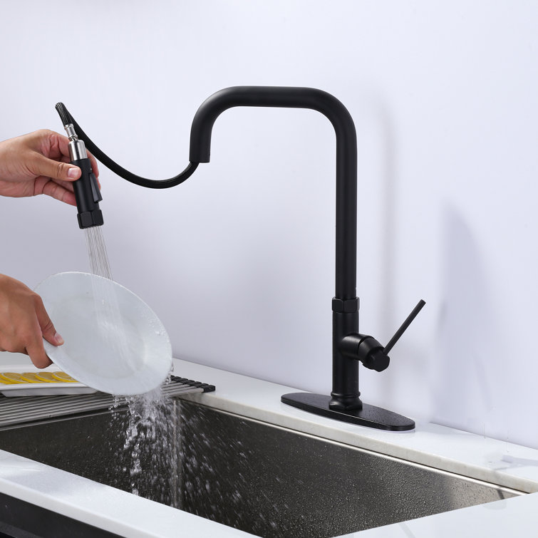 Matte Black Stainless Steel Pull-Out Spray Kitchen Faucet with Soap Dispenser