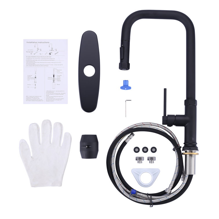 Matte Black Stainless Steel Pull-Out Spray Kitchen Faucet with Soap Dispenser
