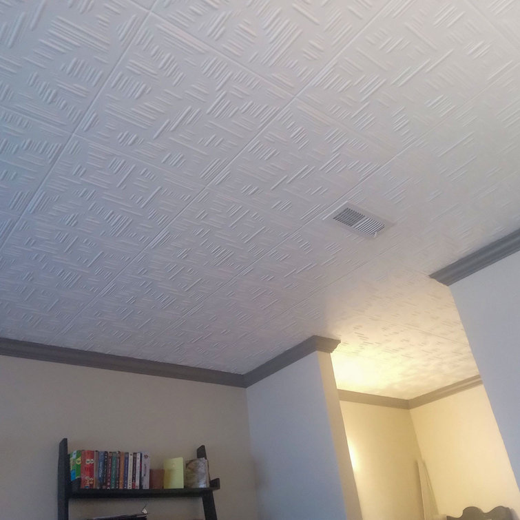 Dove White Faux Tin 2x2 Polystyrene Glue-Up Ceiling Tile