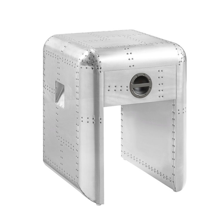 Brancaster Aluminum and Wood Industrial End Table with Storage