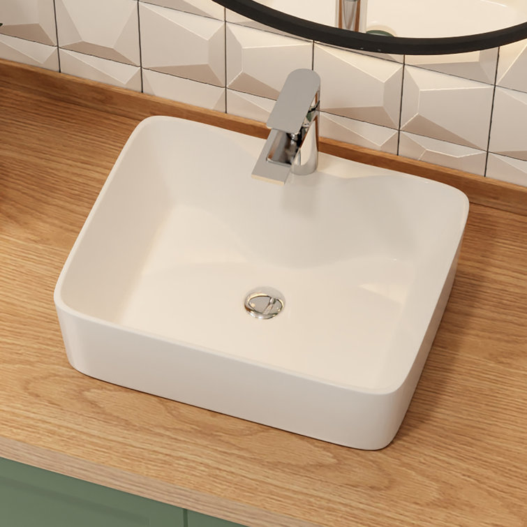 Ally 19" x 15 White Ceramic Rectangular Above-Counter Vessel Sink