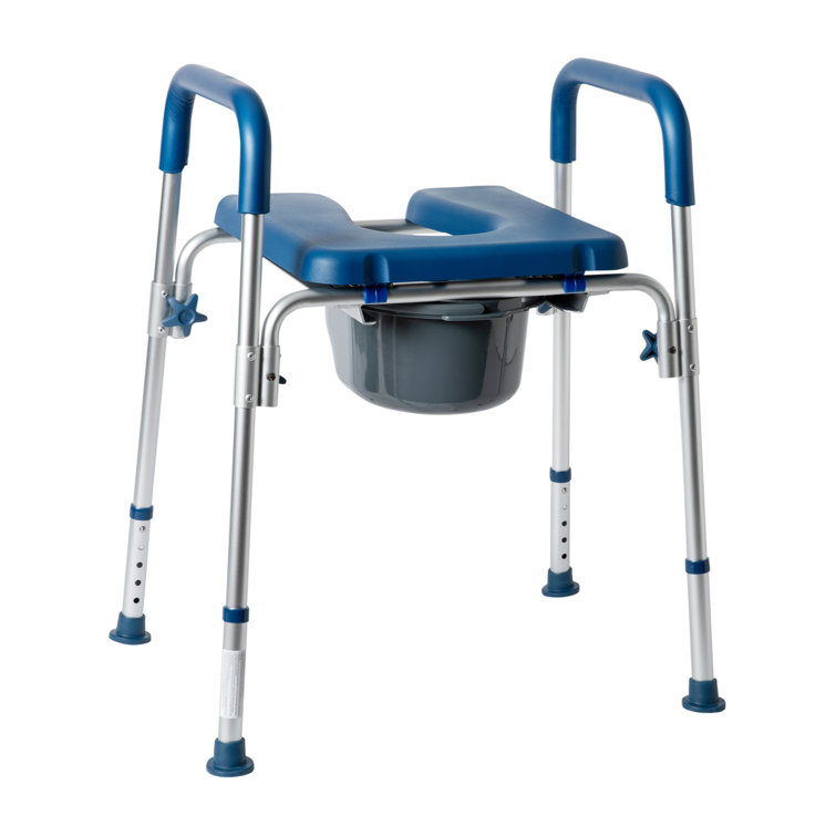 Blue and Gray Height Adjustable Multifunctional Commode and Shower Chair