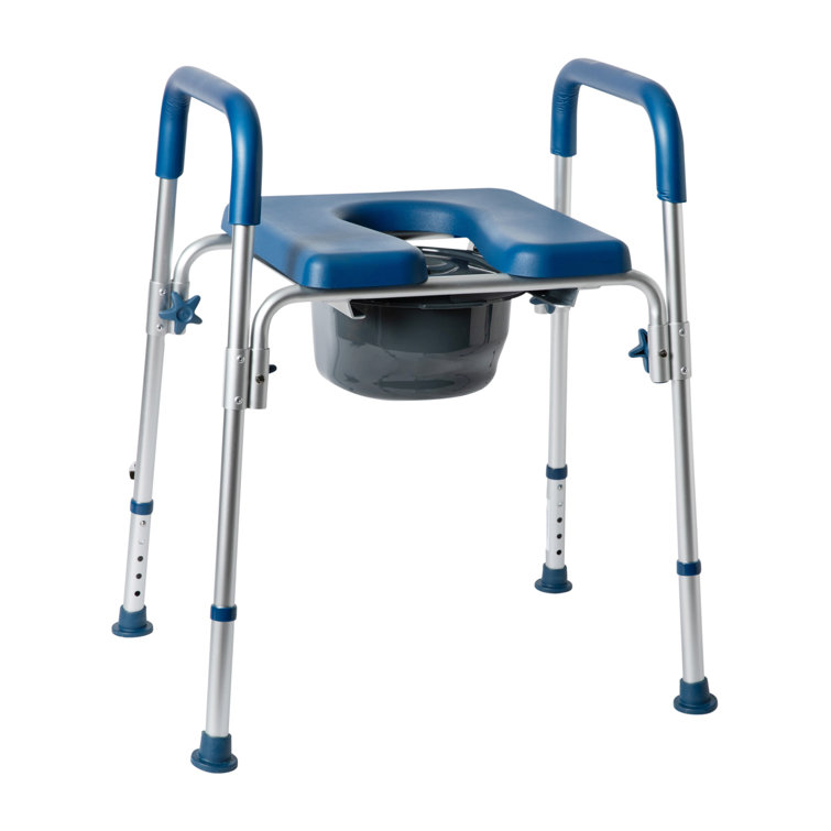 Blue and Gray Height Adjustable Multifunctional Commode and Shower Chair