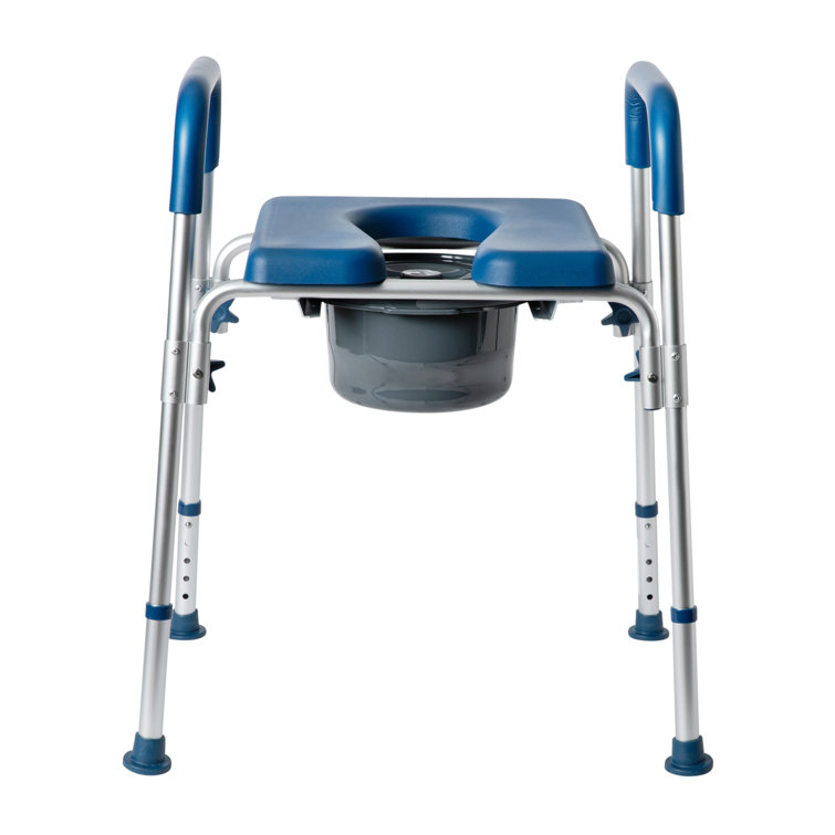 Blue and Gray Height Adjustable Multifunctional Commode and Shower Chair