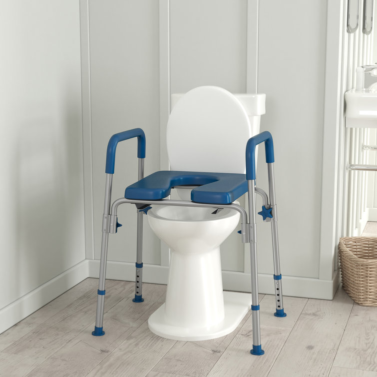 Blue and Gray Height Adjustable Multifunctional Commode and Shower Chair