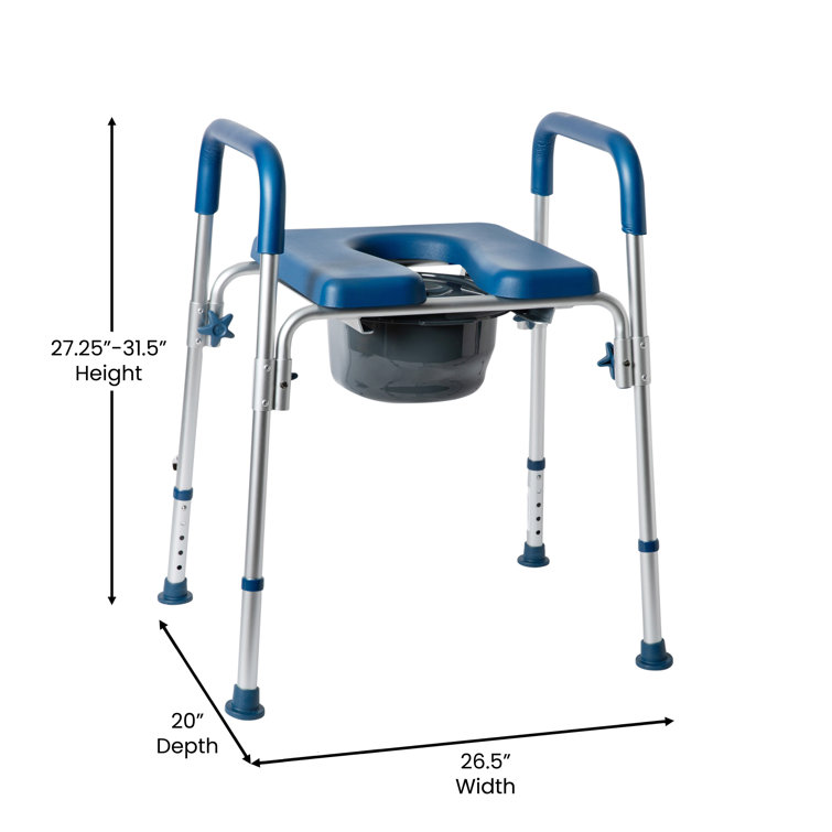Blue and Gray Height Adjustable Multifunctional Commode and Shower Chair