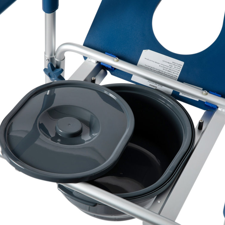 Blue and Gray Height Adjustable Multifunctional Commode and Shower Chair