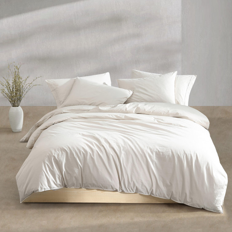 Light Beige King Cotton Duvet Cover Set with Shams