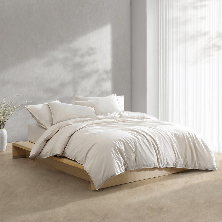Light Beige King Cotton Duvet Cover Set with Shams