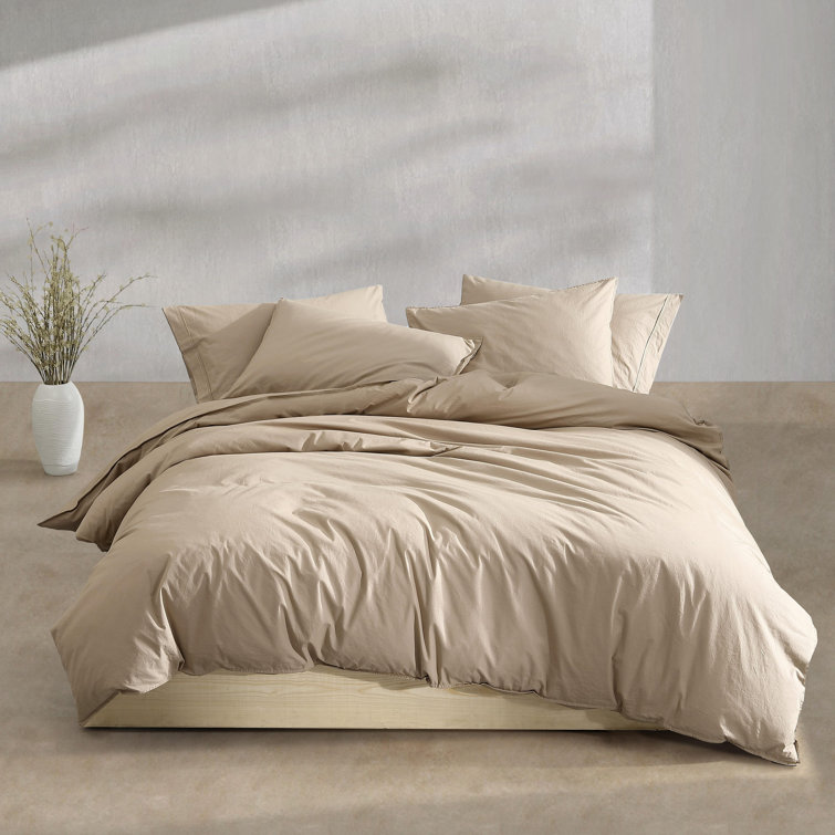 Camel Brown Queen Cotton Percale Duvet Cover Set