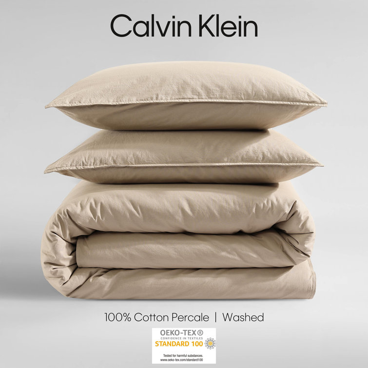 Camel Brown Queen Cotton Percale Duvet Cover Set