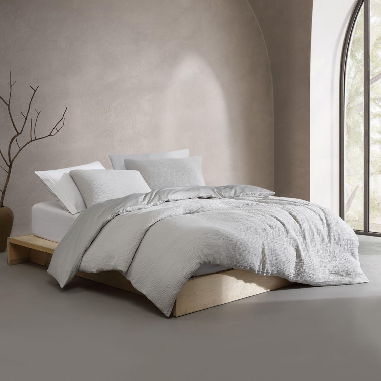 Gray Queen Cotton Crinkle Texture Duvet Cover Set