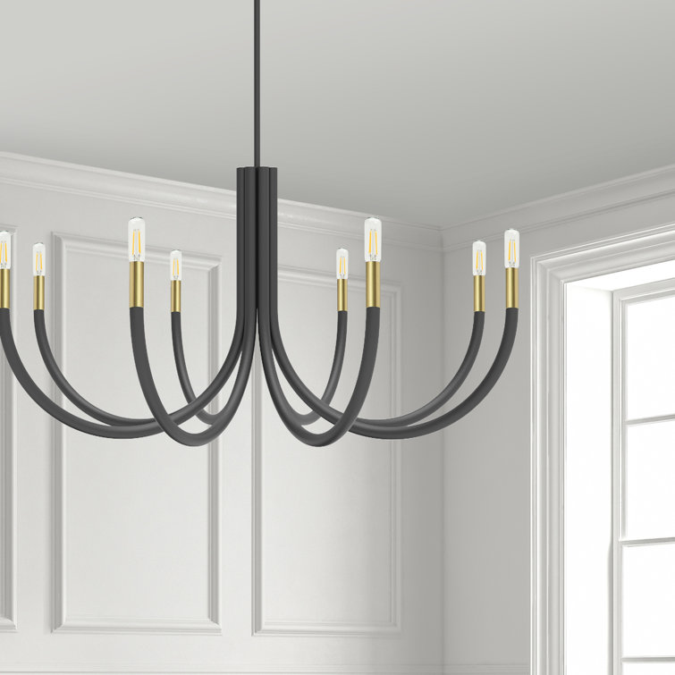 Elegant Matte Black 28" Modern Candlestick Chandelier with Brass Accents