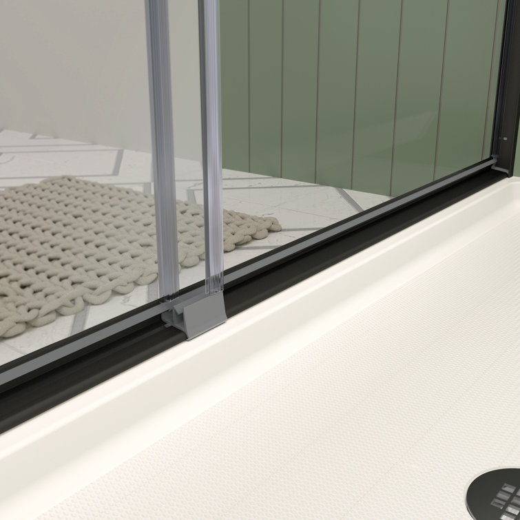 Matte Black Semi-Frameless Sliding Shower Door with Clear Glass