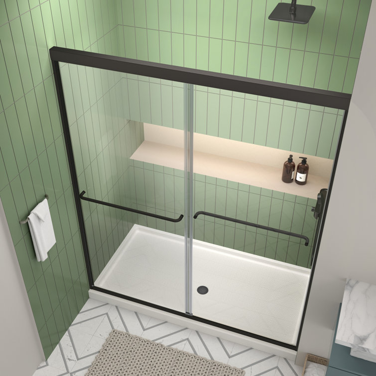 Matte Black Semi-Frameless Sliding Shower Door with Clear Glass