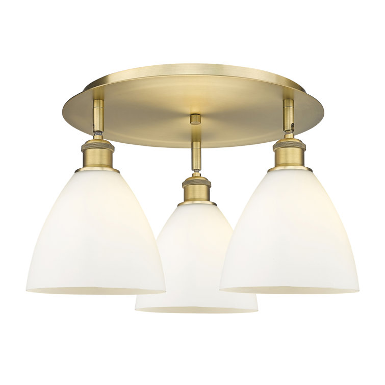 Matte White Glass and Brushed Brass Flush Mount Light