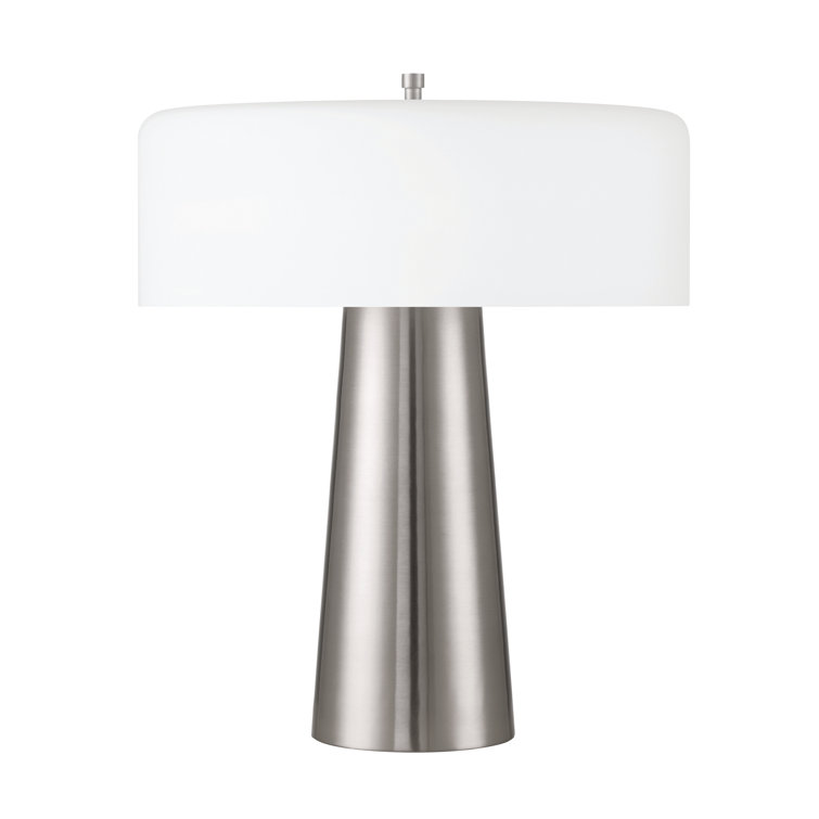 Silver and White Glass Drum Shade LED Table Lamp