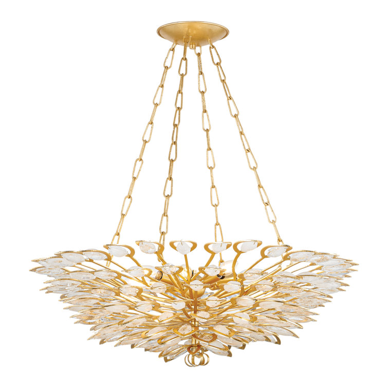 Luxurious Gold Leaf 8-Light Chandelier with Clear Glass Shades