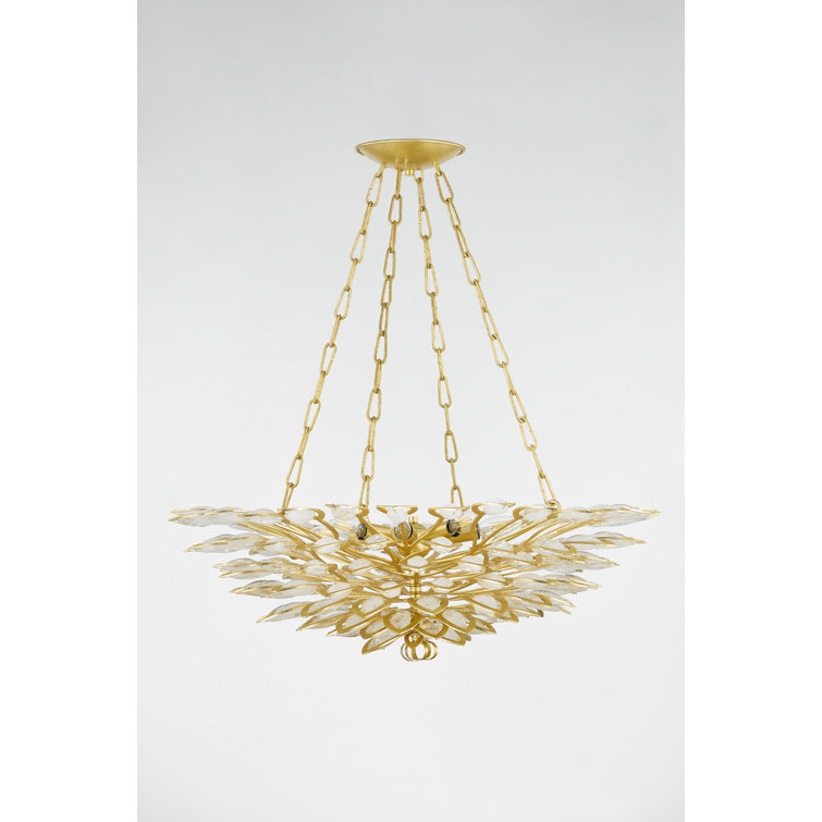Luxurious Gold Leaf 8-Light Chandelier with Clear Glass Shades