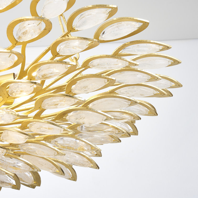 Luxurious Gold Leaf 8-Light Chandelier with Clear Glass Shades