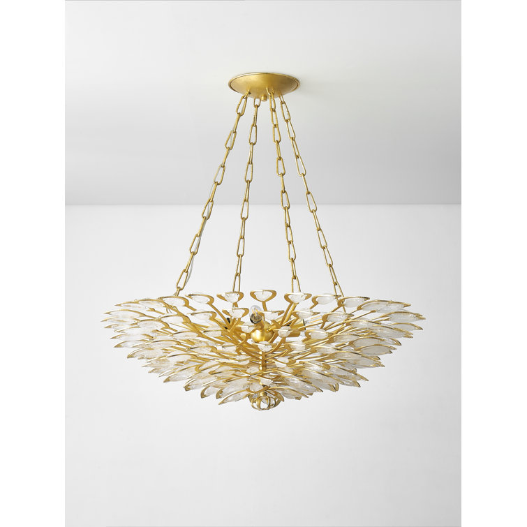 Luxurious Gold Leaf 8-Light Chandelier with Clear Glass Shades