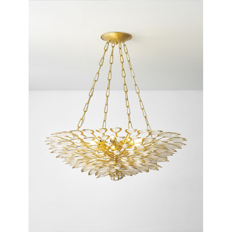 Luxurious Gold Leaf 8-Light Chandelier with Clear Glass Shades