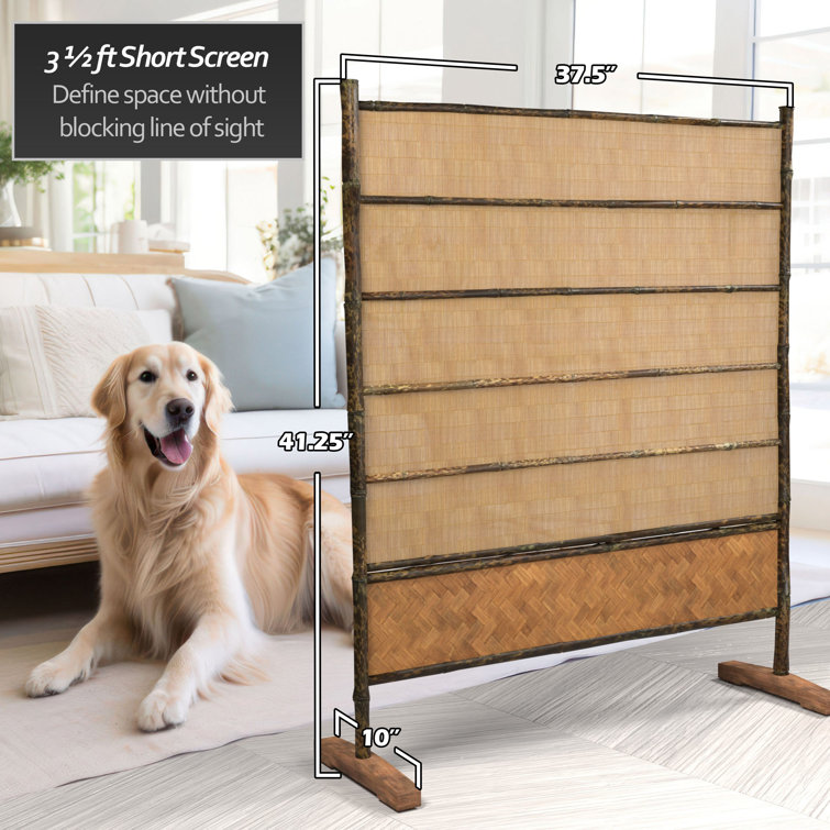 3 1/2 ft Natural Bamboo Freestanding Screen with Dark Frame