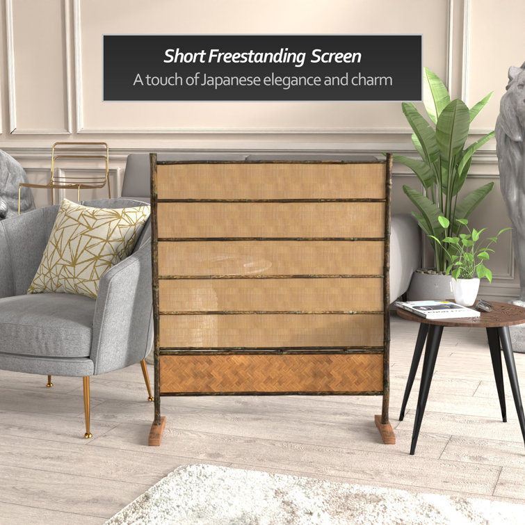3 1/2 ft Natural Bamboo Freestanding Screen with Dark Frame